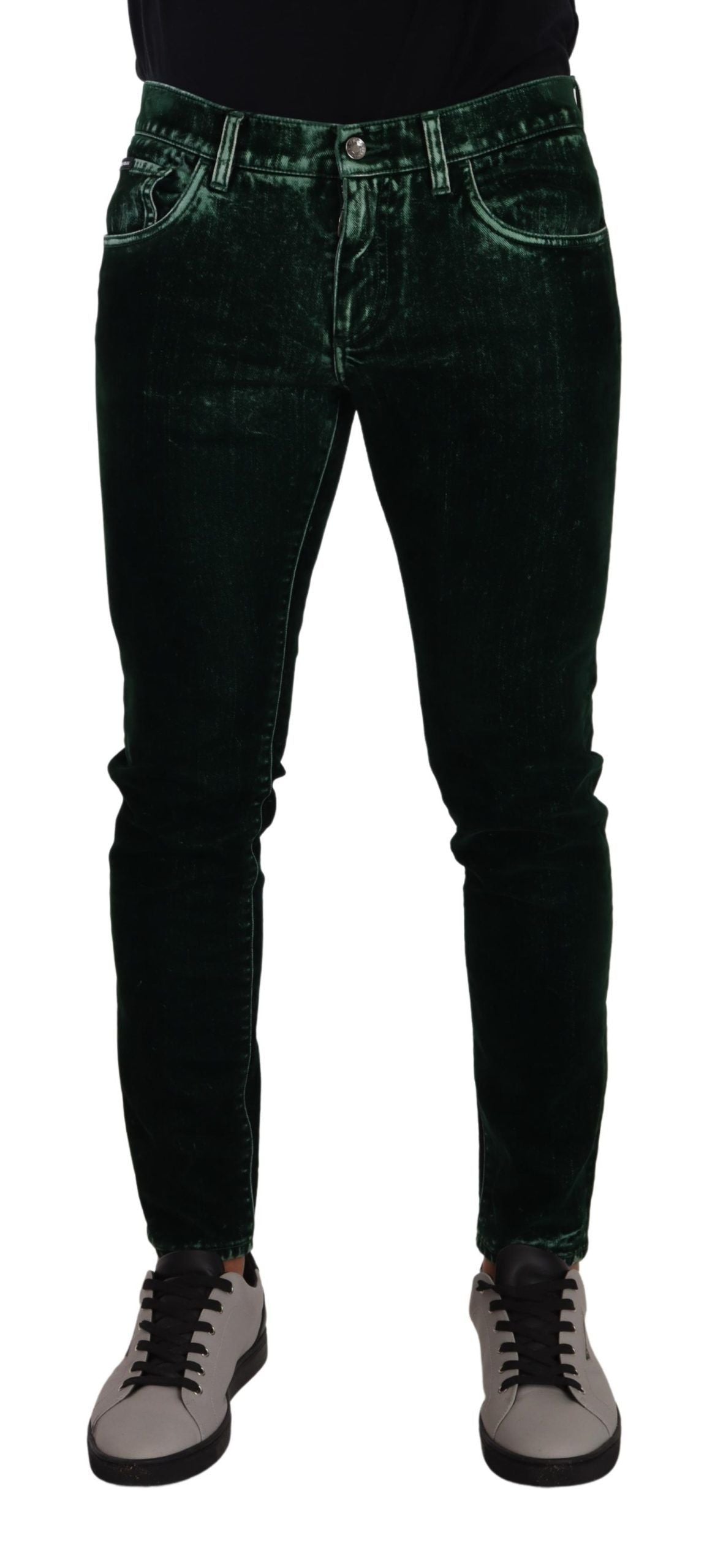 Dolce &amp; Gabbana Green Cotton Stretch Skinny Slim Fit Jeans