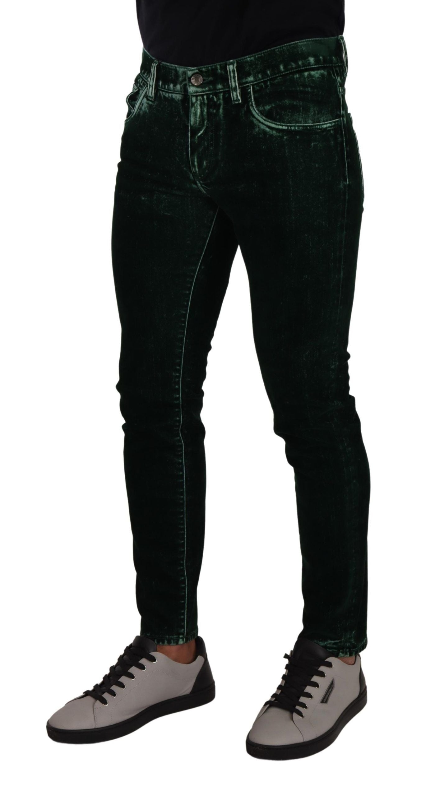 Dolce &amp; Gabbana Green Cotton Stretch Skinny Slim Fit Jeans