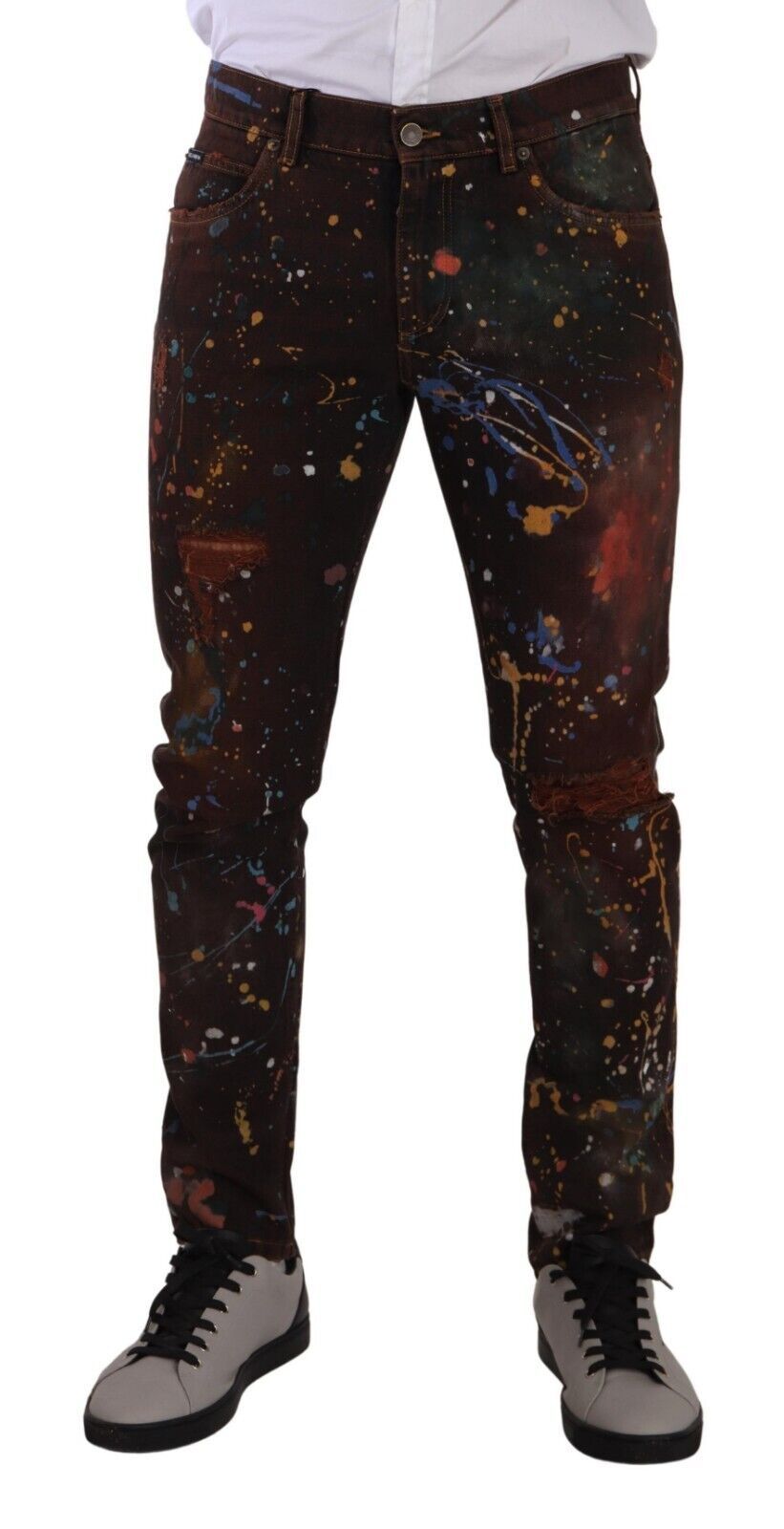 Dolce &amp; Gabbana Brown Color Splash Cotton Regular Denim Jeans