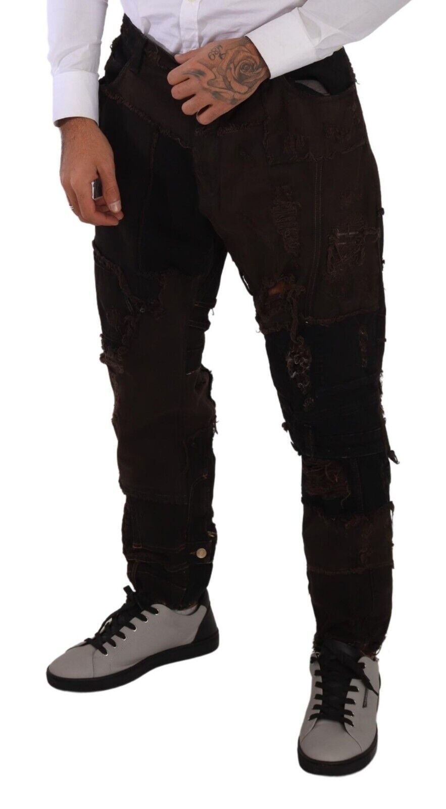 Dolce &amp; Gabbana Brown Cotton Distressed Regular Denim Jeans