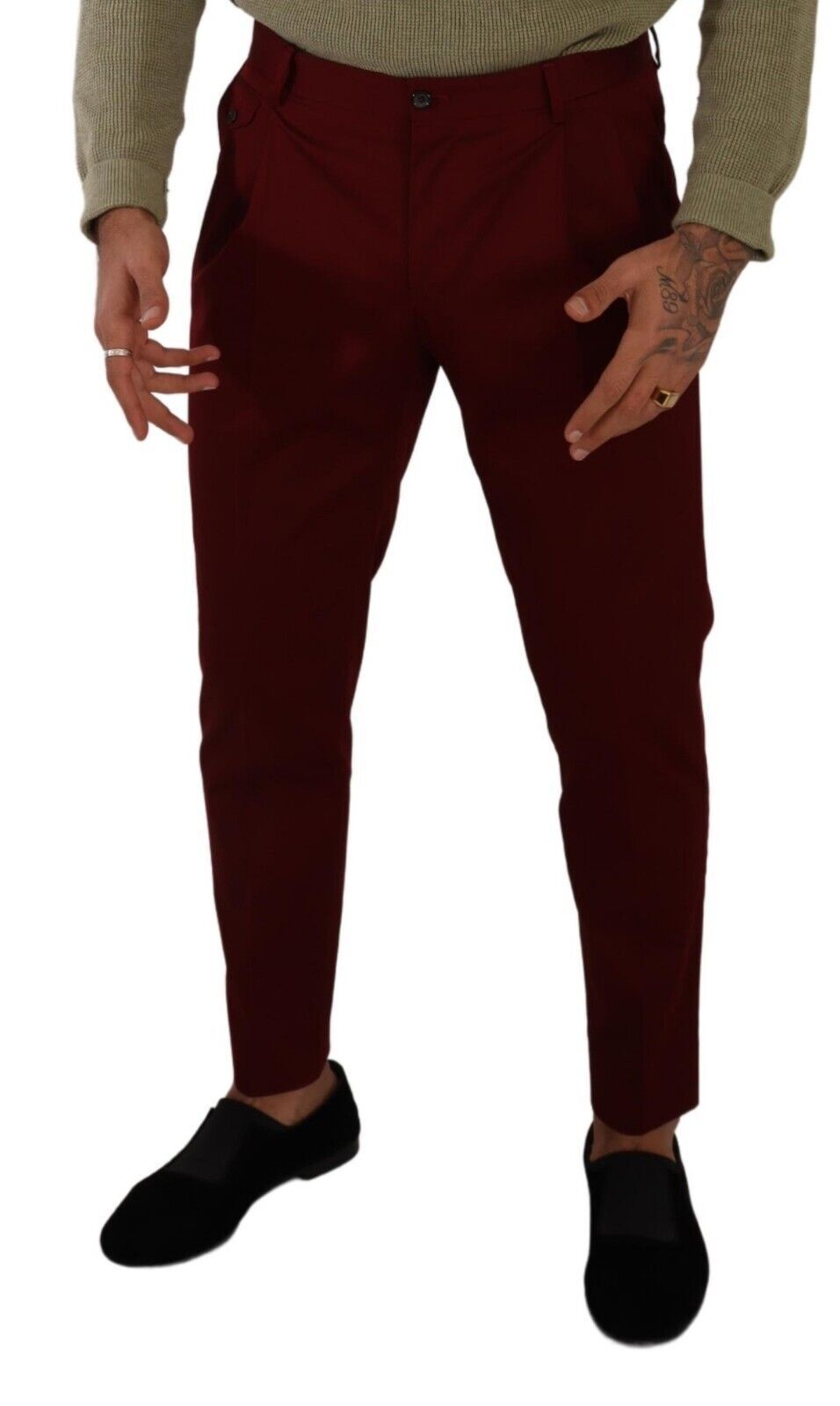 Dolce &amp; Gabbana Dark Red Cotton Mens Chinos Trouser Dress Pants