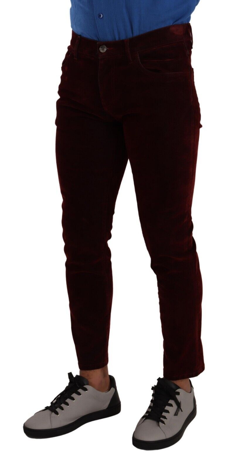 Dolce &amp; Gabbana Dark Red Cotton Velvet Skinny Men Denim Jeans