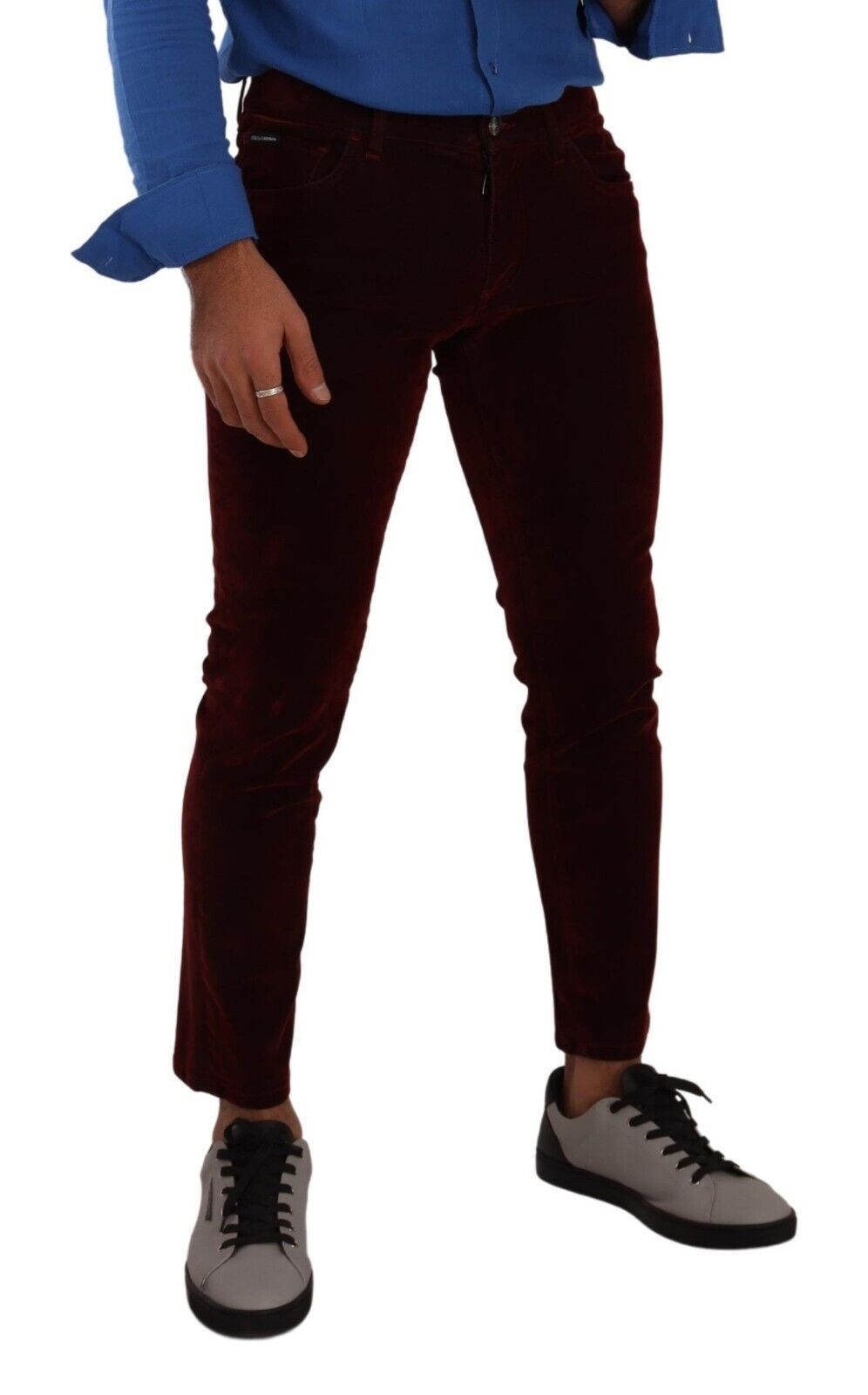 Dolce &amp; Gabbana Dark Red Cotton Velvet Skinny Men Denim Jeans