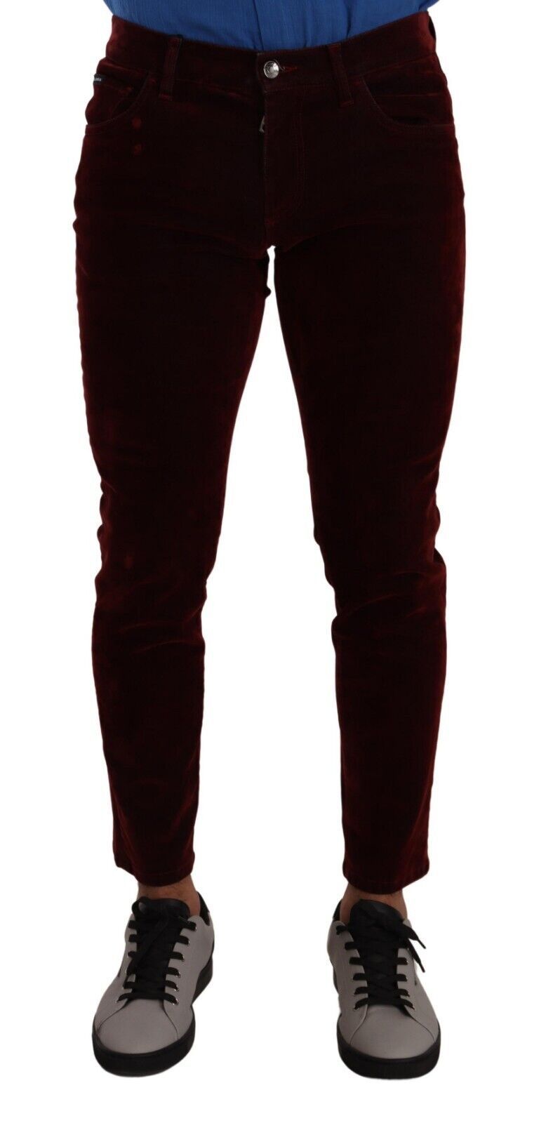 Dolce &amp; Gabbana Dark Red Cotton Velvet Skinny Men Denim Jeans