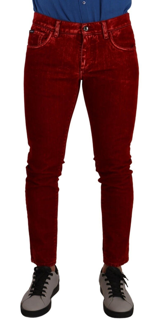 Dolce &amp; Gabbana Red Cotton Stretch Skinny Denim Trouser Jeans