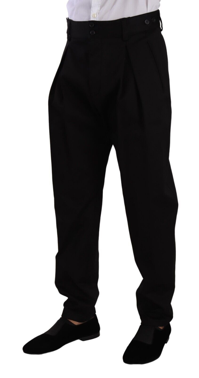 Dolce &amp; Gabbana Black Cotton High Waist Men Trouser Dress Pants