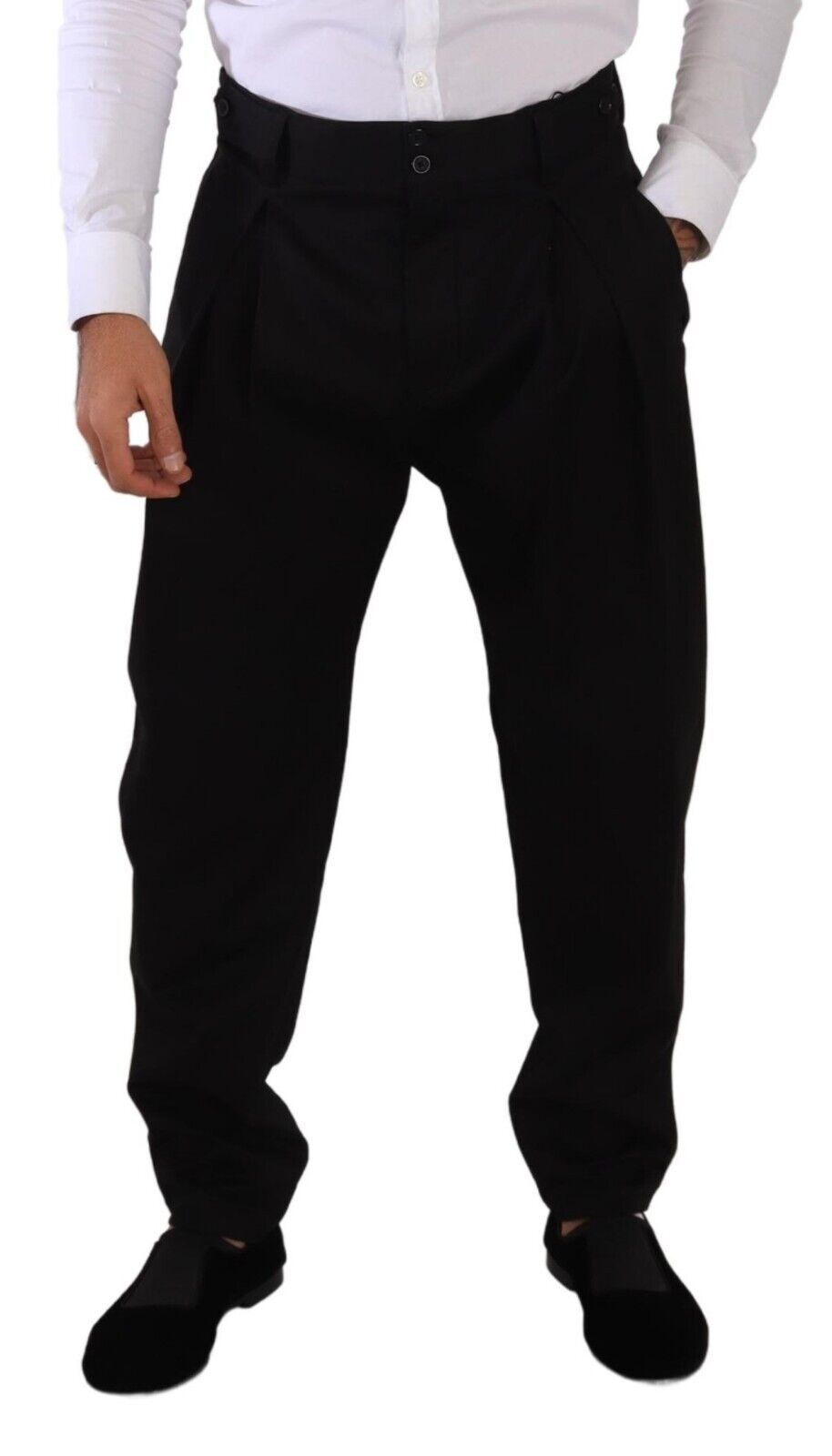 Dolce &amp; Gabbana Black Cotton High Waist Men Trouser Dress Pants