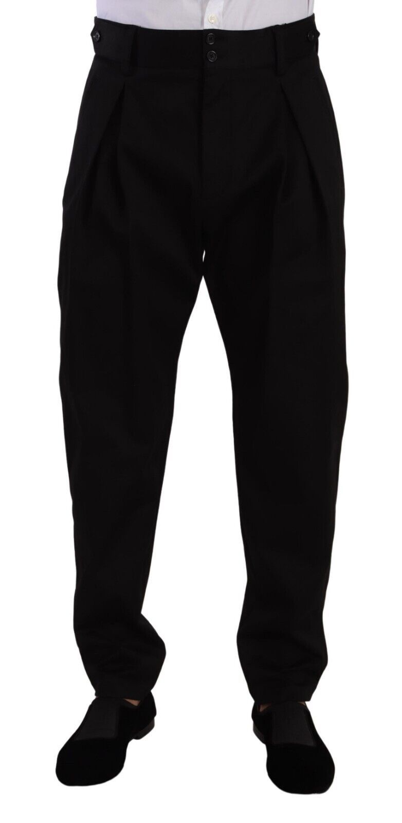 Dolce &amp; Gabbana Black Cotton High Waist Men Trouser Dress Pants