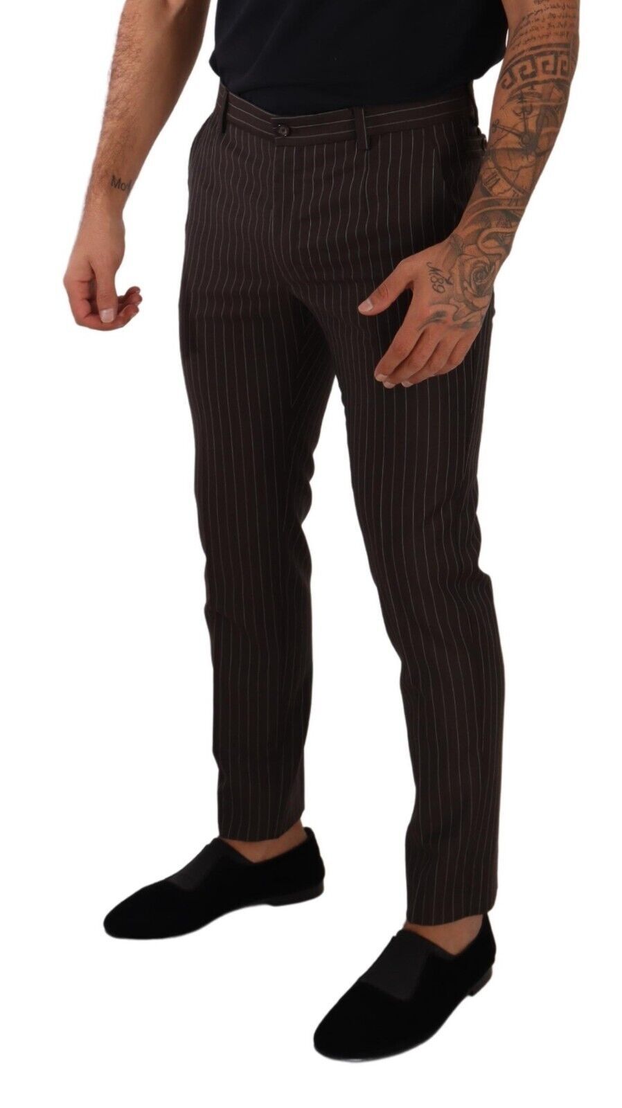 Dolce &amp; Gabbana Brown Striped Wool Formal Trouser Dress Pants