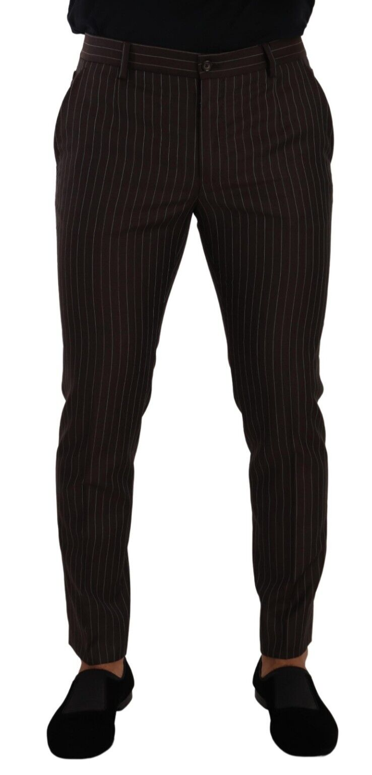 Dolce &amp; Gabbana Brown Striped Wool Formal Trouser Dress Pants