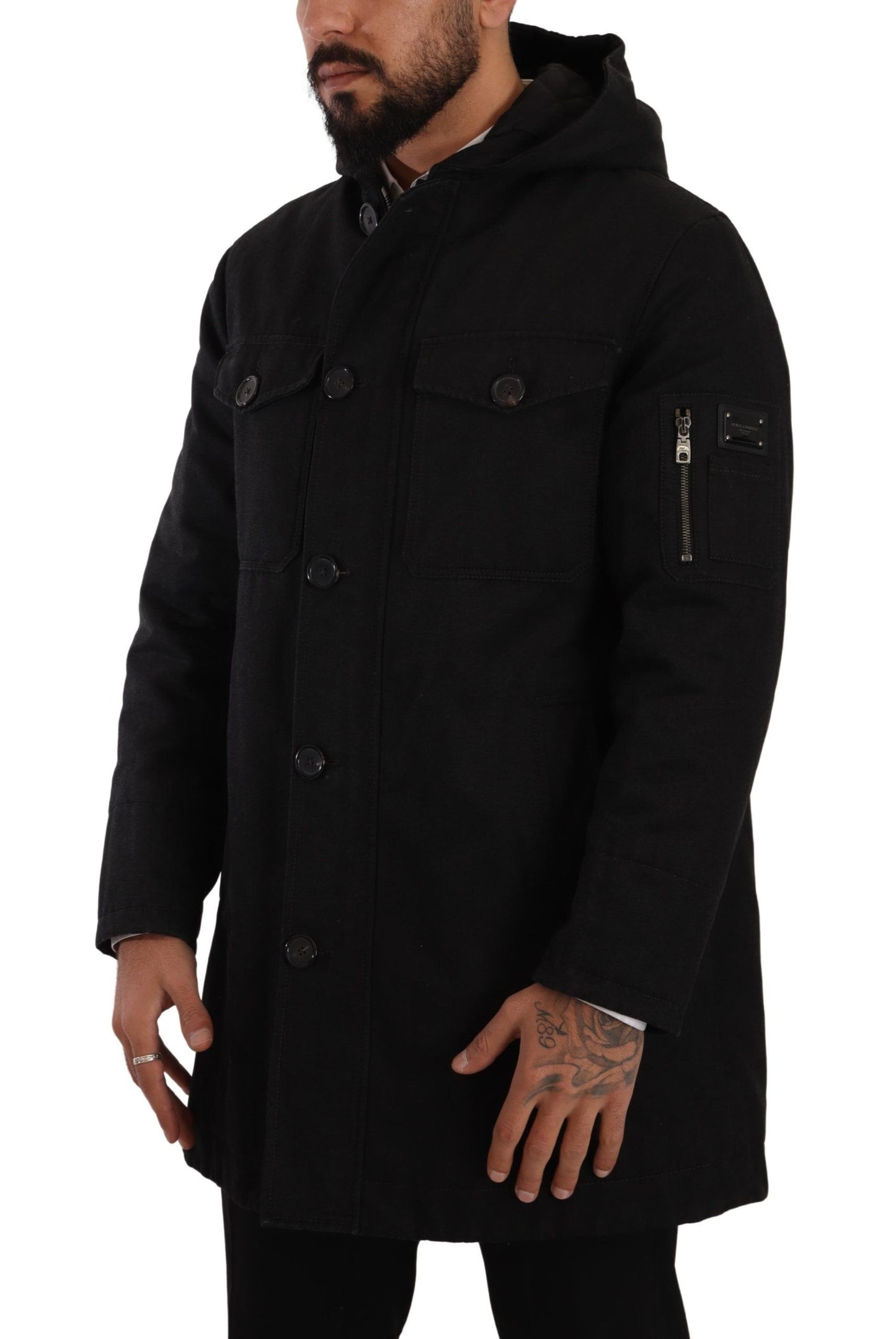 Dolce &amp; Gabbana Black Denim Hooded Parka Coat Winter Jacket