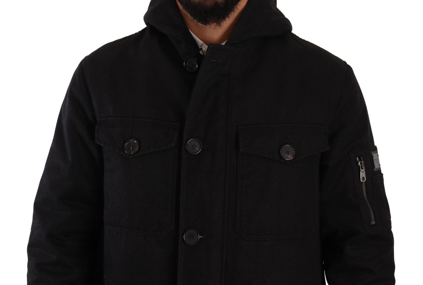 Dolce &amp; Gabbana Black Denim Hooded Parka Coat Winter Jacket