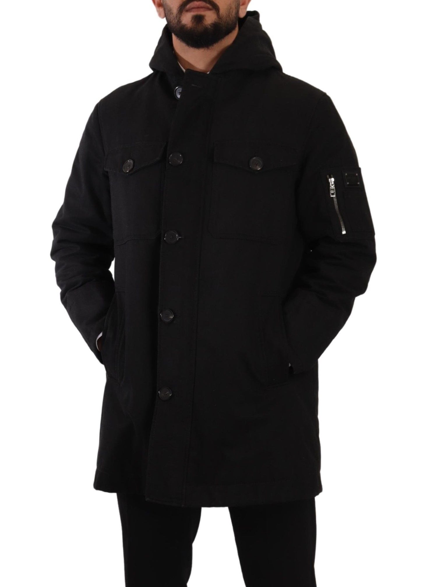 Dolce &amp; Gabbana Black Denim Hooded Parka Coat Winter Jacket