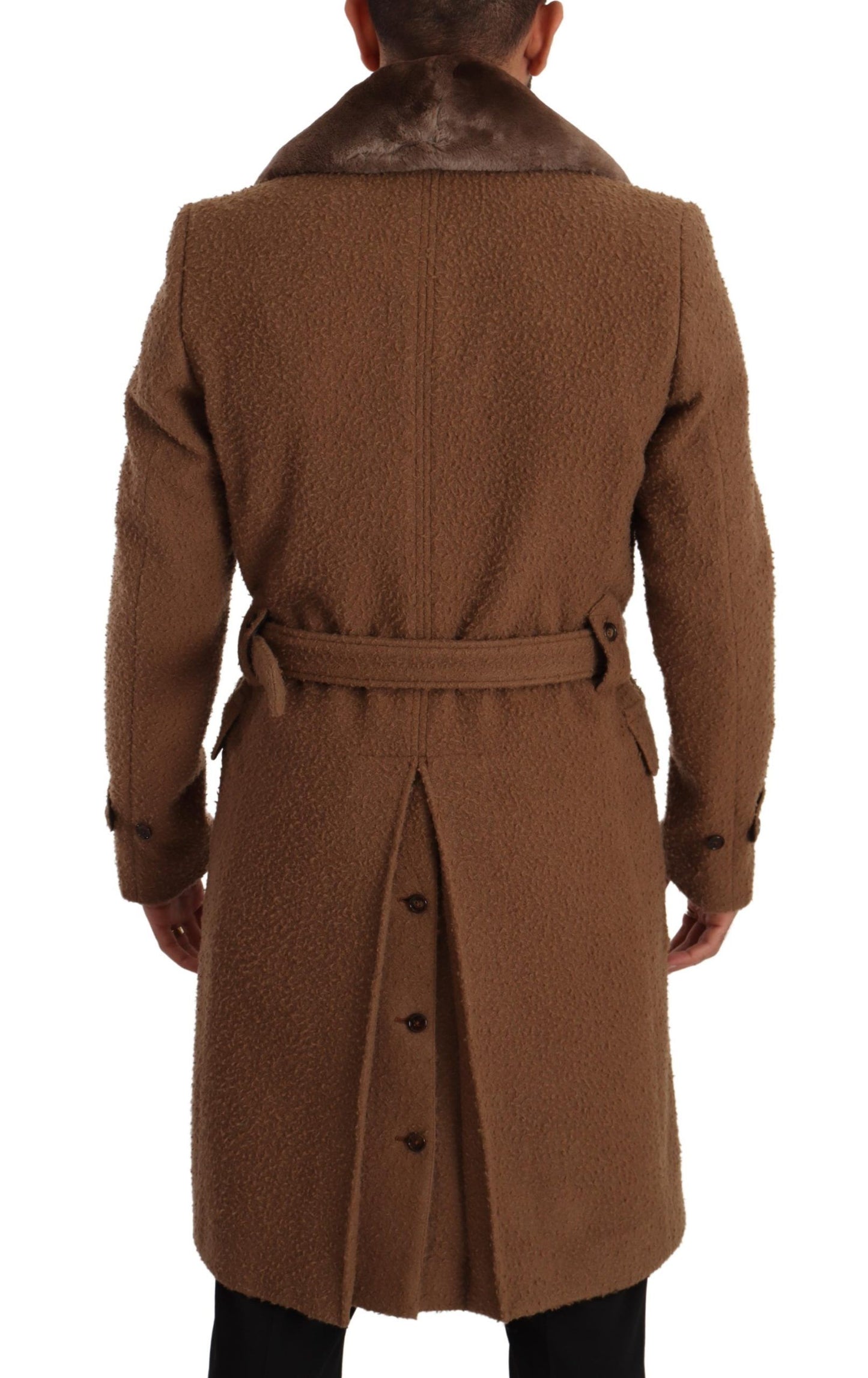 Dolce &amp; Gabbana Brown Wool Long Double Breasted Overcoat Jacket