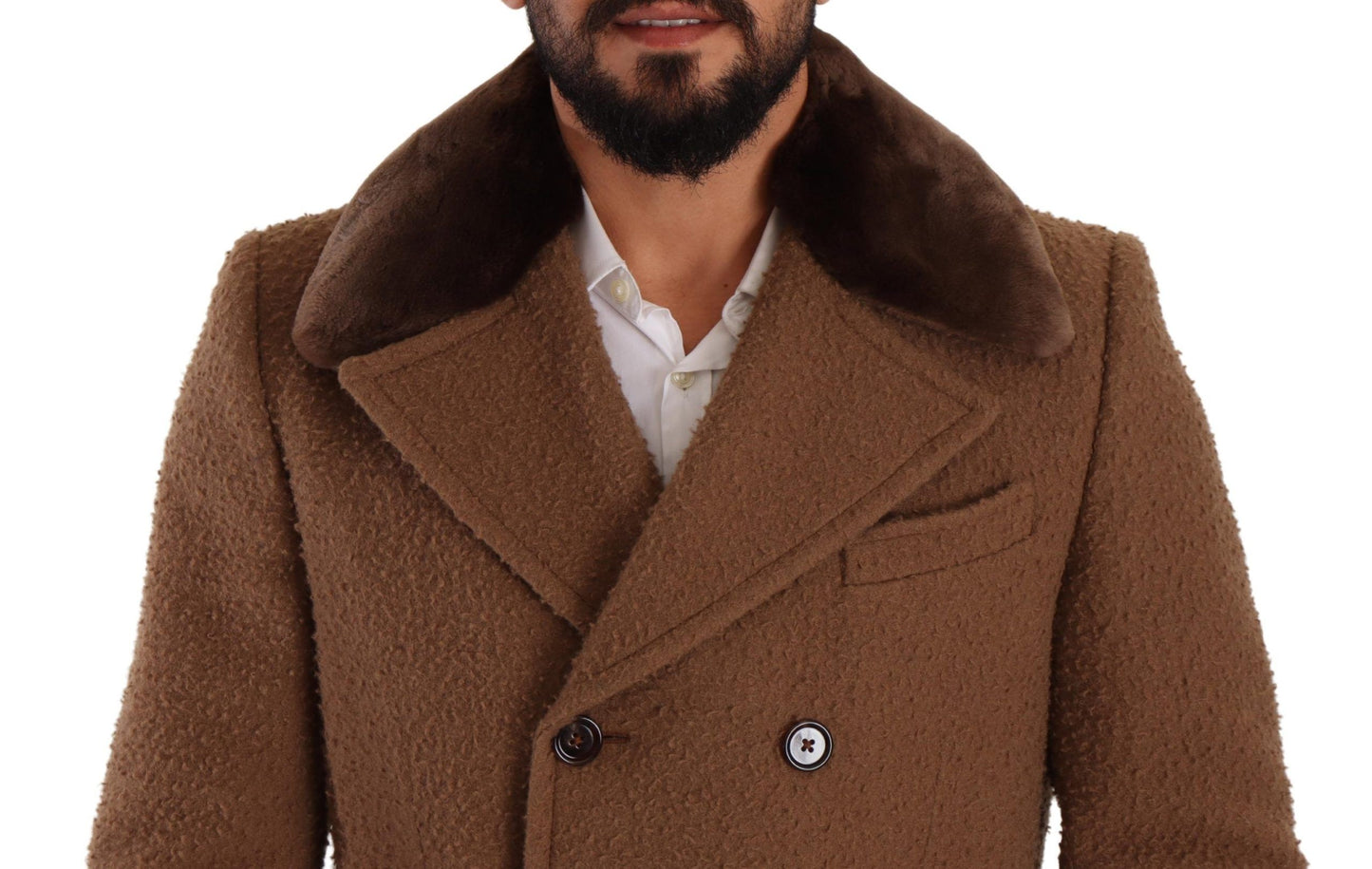 Dolce &amp; Gabbana Brown Wool Long Double Breasted Overcoat Jacket