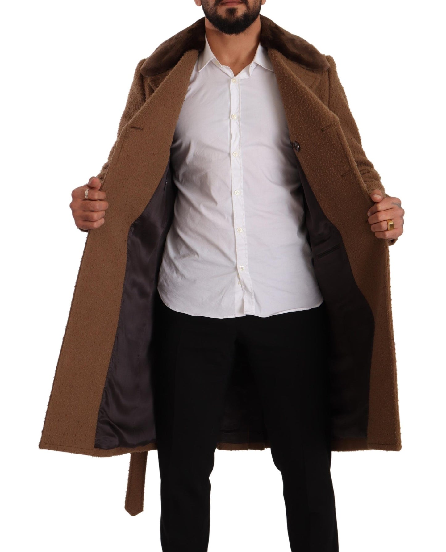 Dolce &amp; Gabbana Brown Wool Long Double Breasted Overcoat Jacket