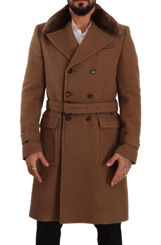 Dolce &amp; Gabbana Brown Wool Long Double Breasted Overcoat Jacket