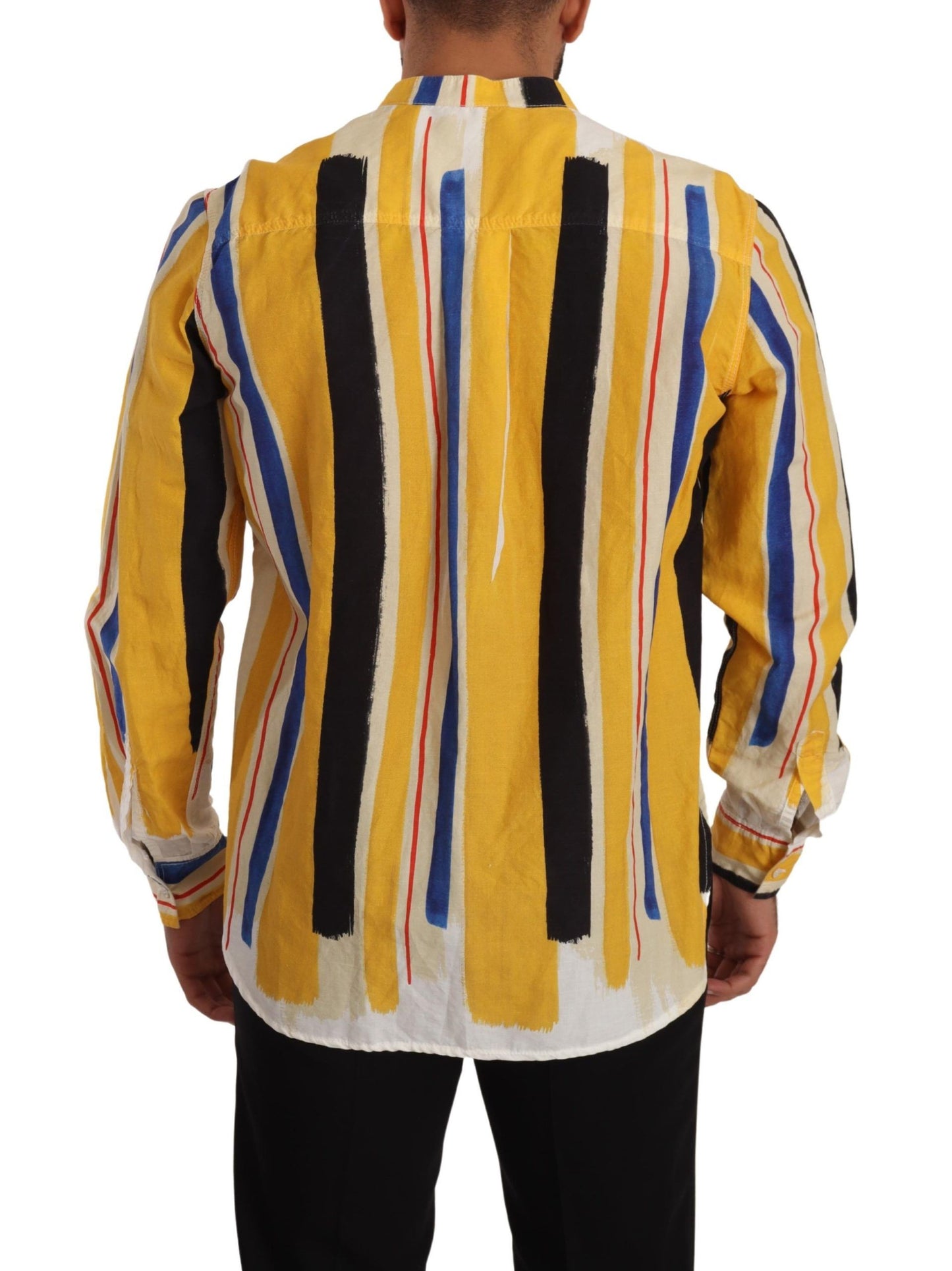 Dolce &amp; Gabbana Yellow Striped Henley Linen Cotton Shirt