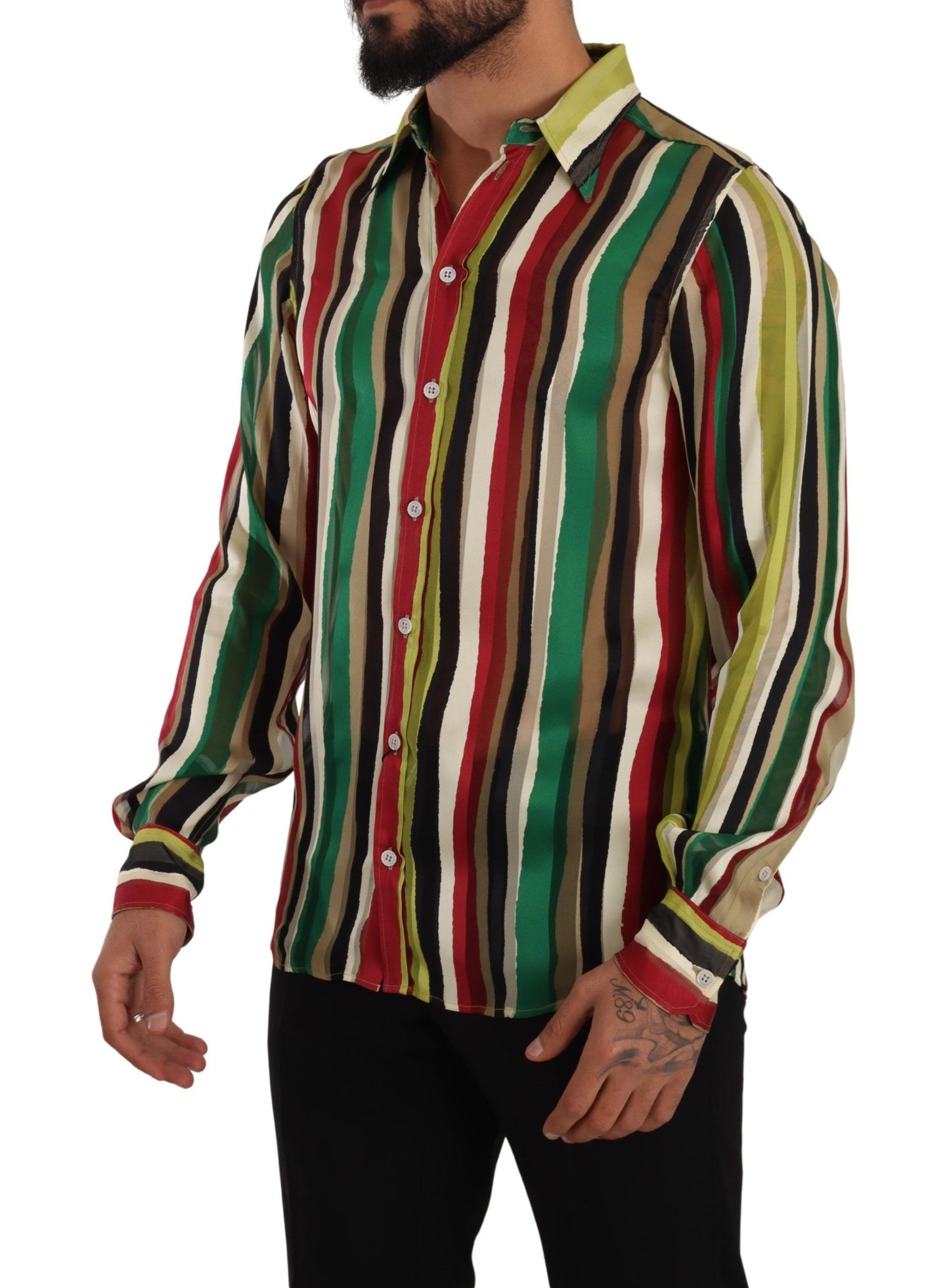 Dolce &amp; Gabbana Multicolor Striped Long Sleeve Silk Shirt