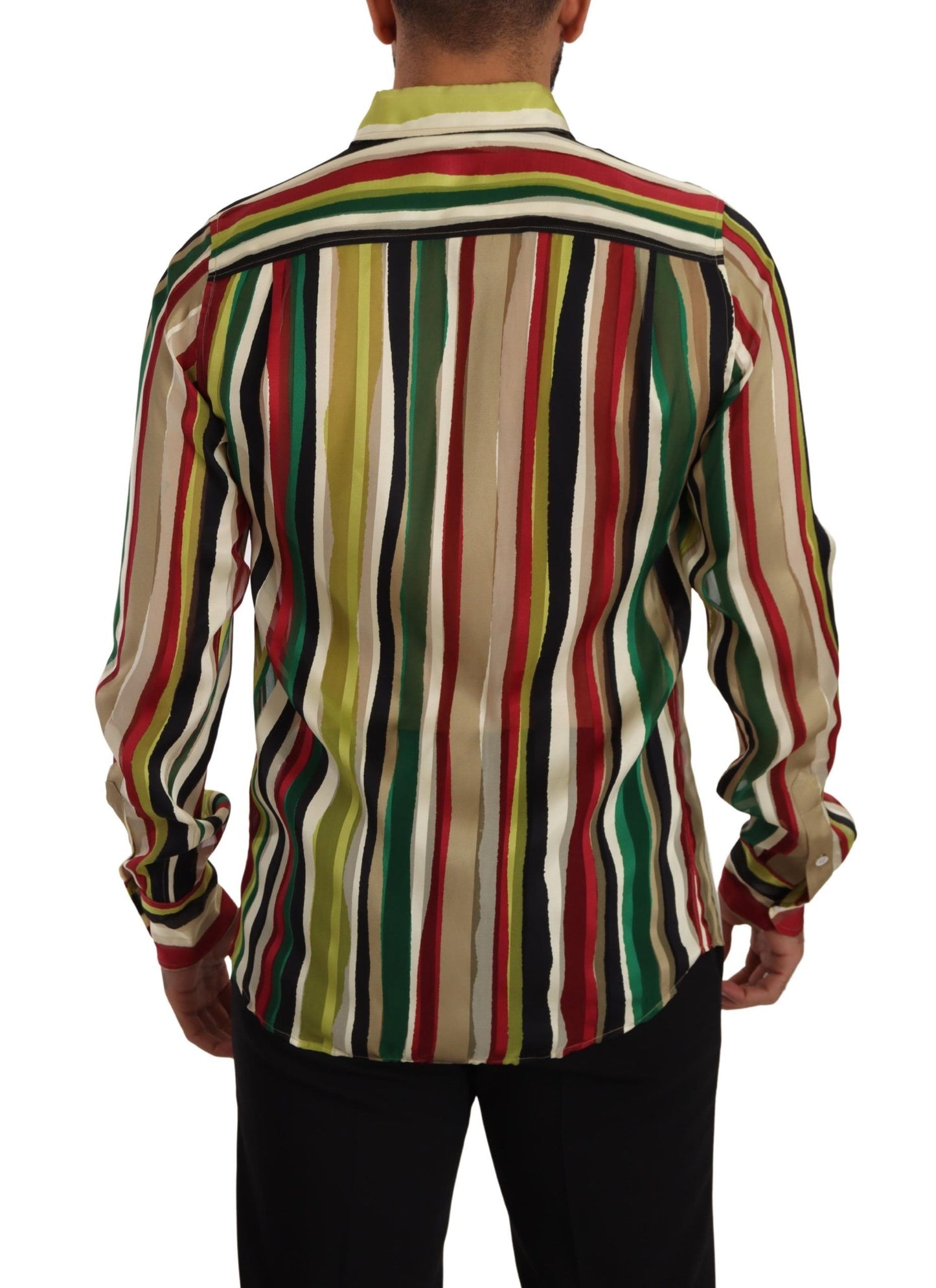 Dolce &amp; Gabbana Multicolor Striped Long Sleeve Silk Shirt