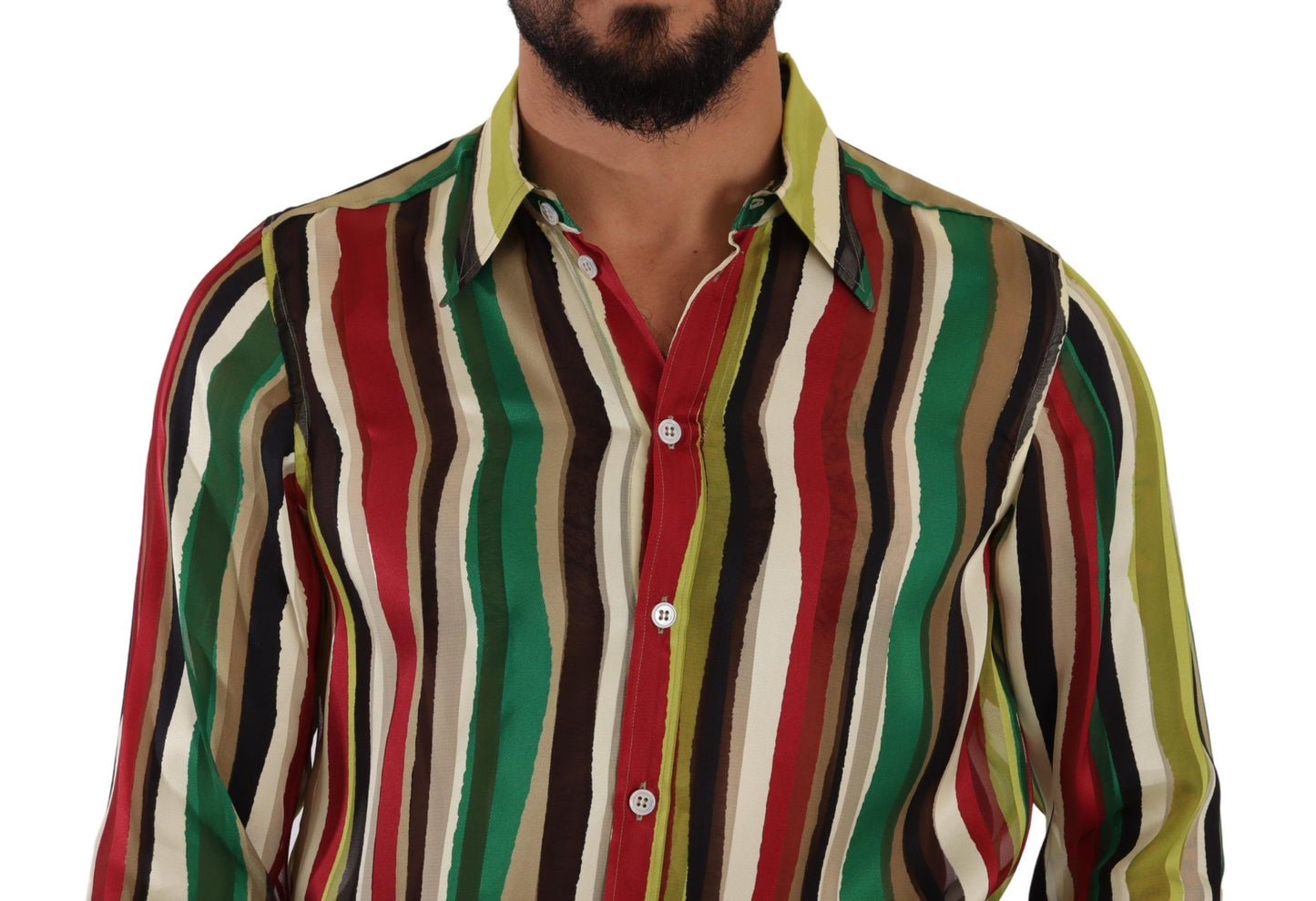 Dolce &amp; Gabbana Multicolor Striped Long Sleeve Silk Shirt