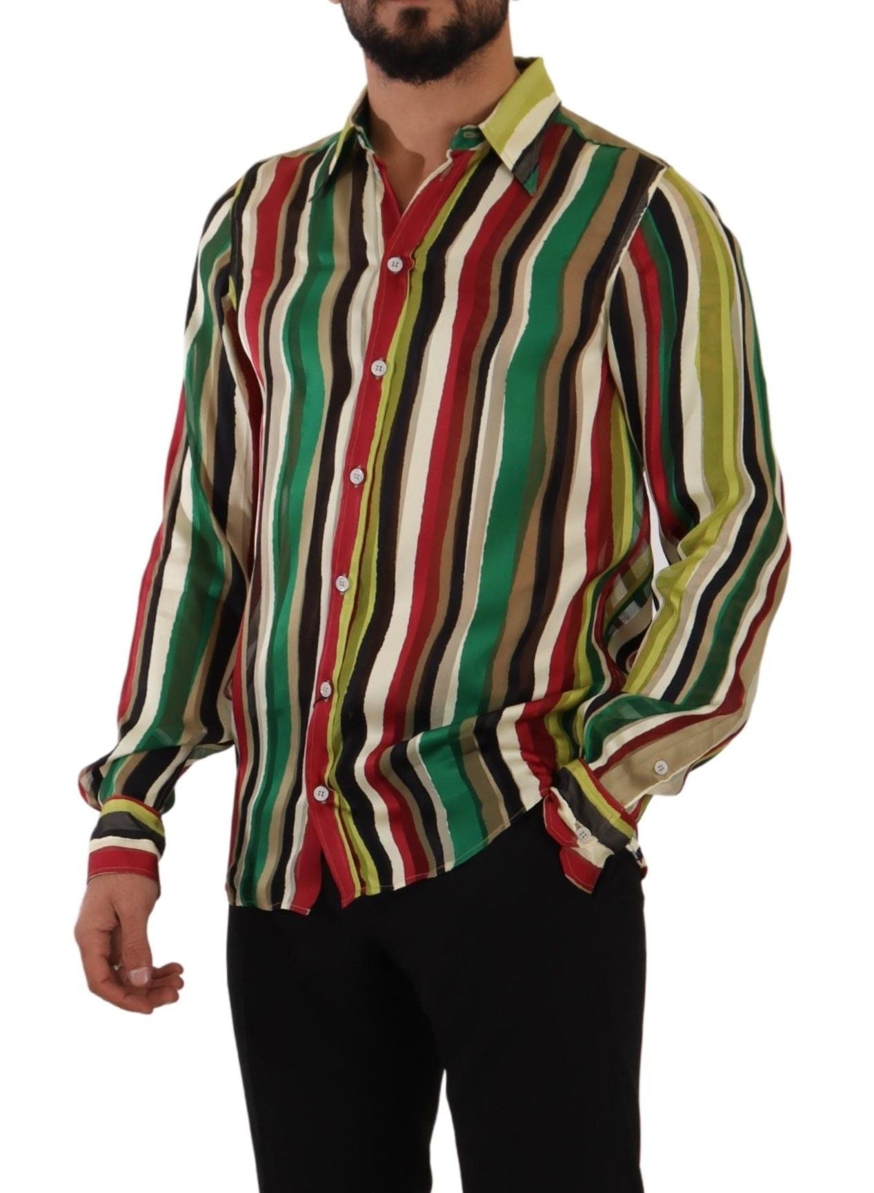 Dolce &amp; Gabbana Multicolor Striped Long Sleeve Silk Shirt