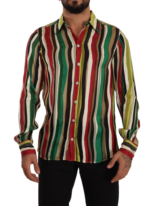 Dolce &amp; Gabbana Multicolor Striped Long Sleeve Silk Shirt