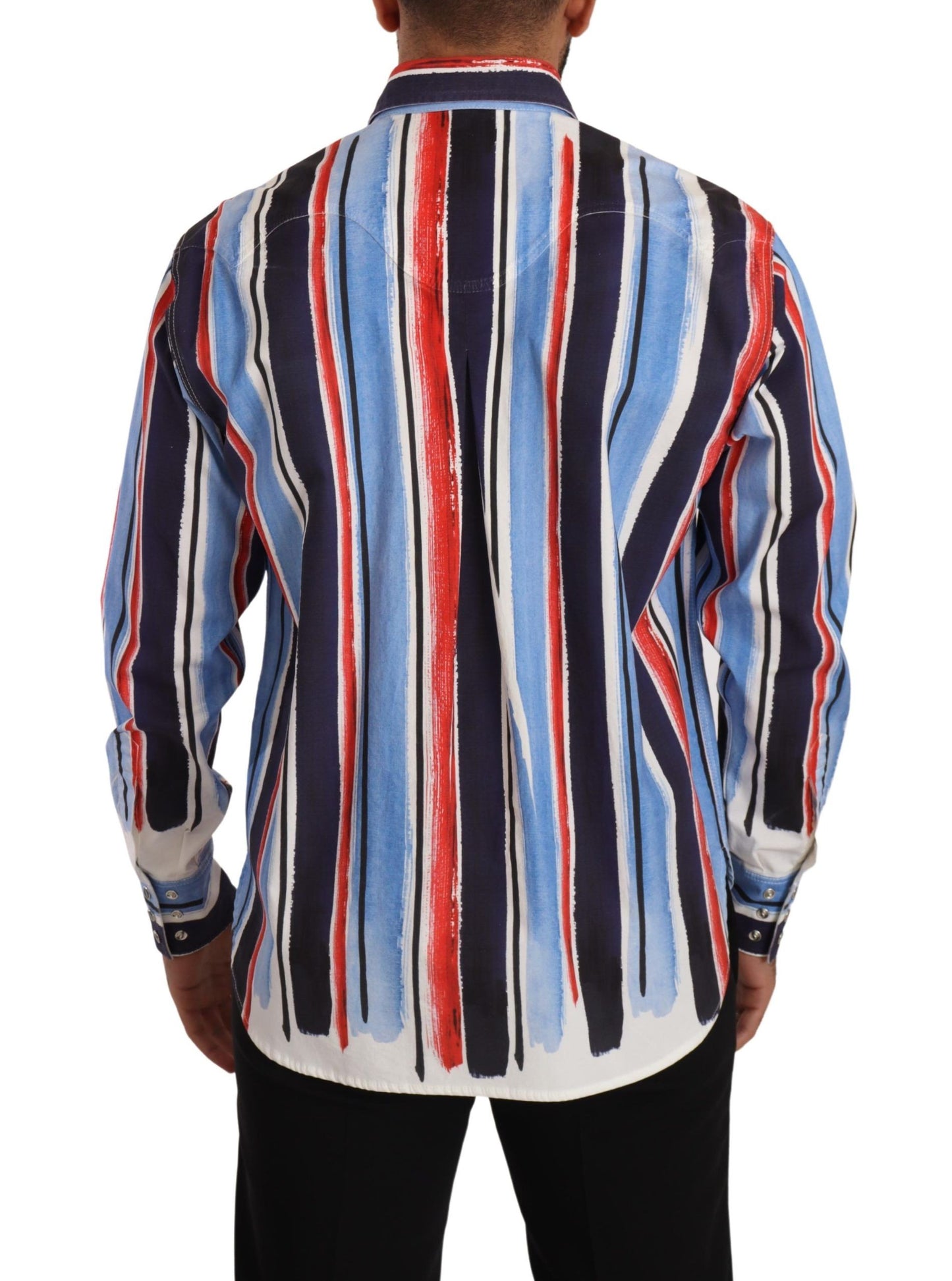 Dolce &amp; Gabbana Red Striped Long Sleeve Cotton Shirt Blue