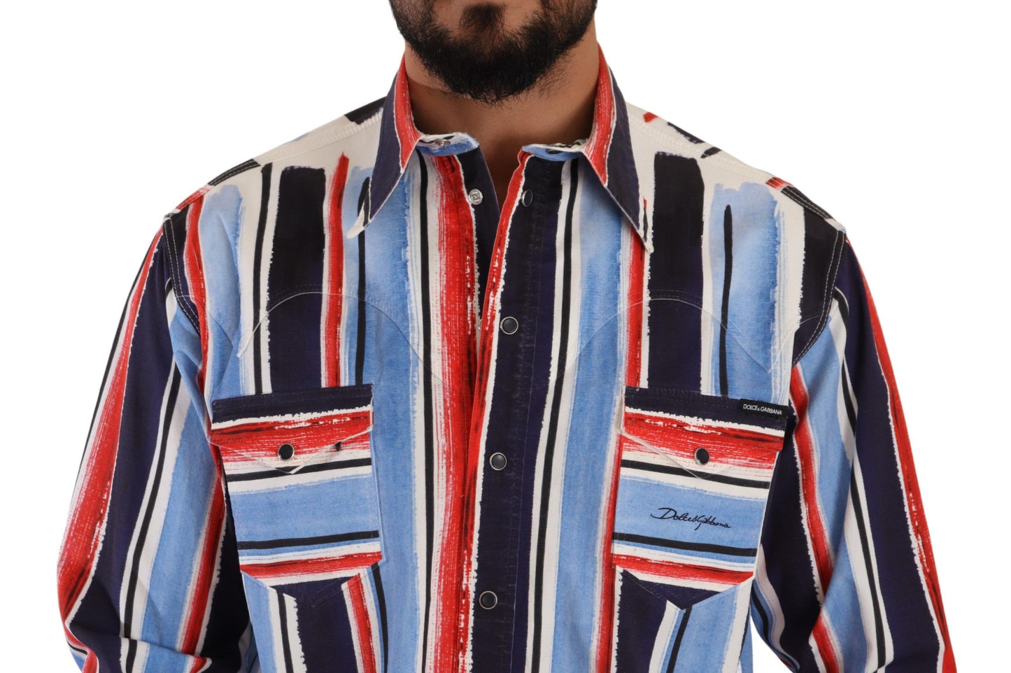 Dolce &amp; Gabbana Red Striped Long Sleeve Cotton Shirt Blue