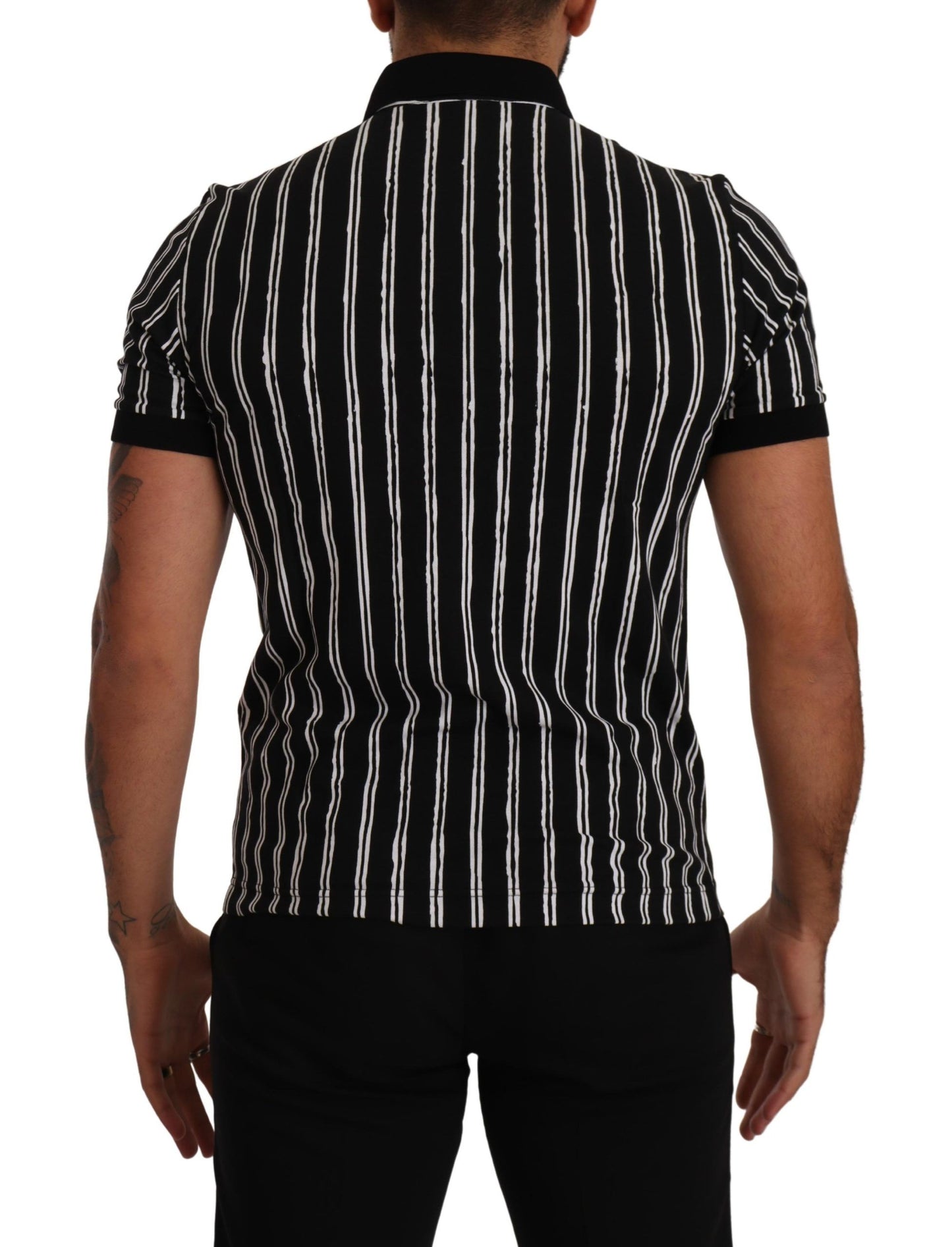 Dolce &amp; Gabbana Black White Striped Polo Short Sleeve T-shirt