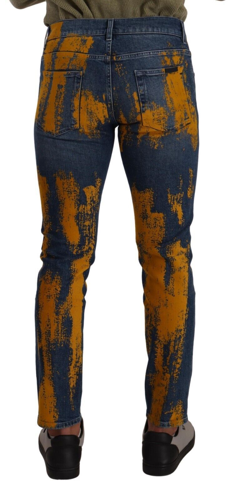 Dolce &amp; Gabbana Blue Yellow Dye Cotton Skinny Men Denim Jeans