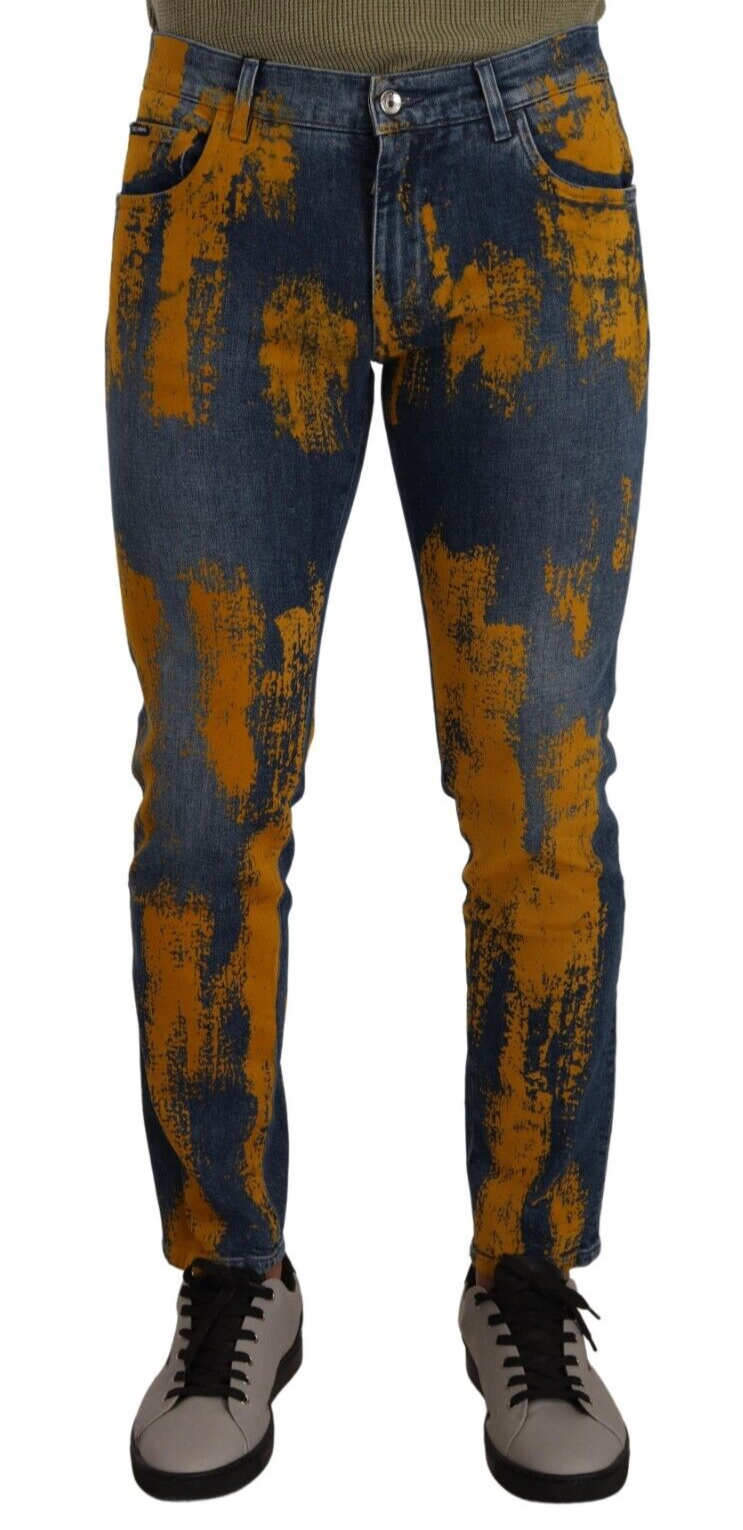 Dolce &amp; Gabbana Blue Yellow Dye Cotton Skinny Men Denim Jeans