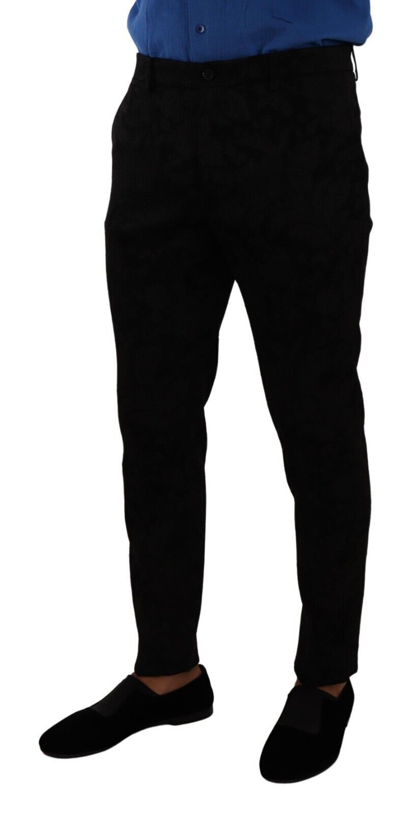 Dolce &amp; Gabbana Black Brocade Skinny Formal Trouser Dress Pants