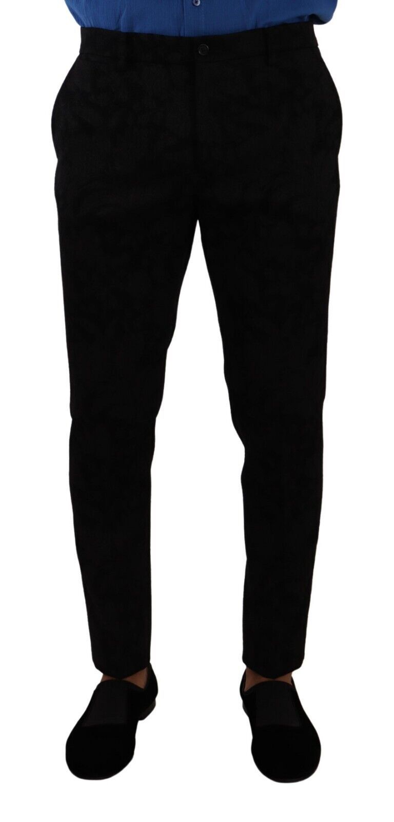 Dolce &amp; Gabbana Black Brocade Skinny Formal Trouser Dress Pants