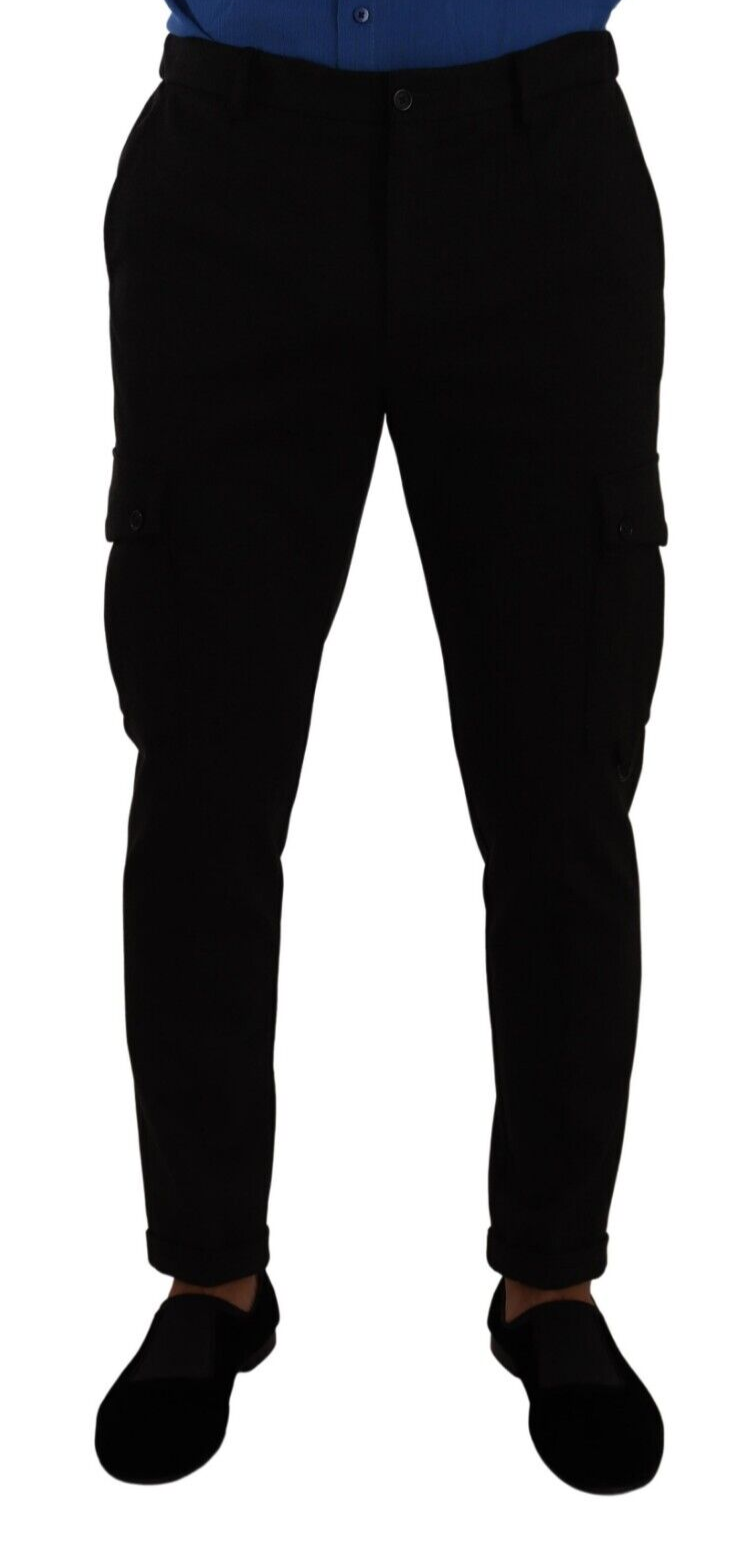 Dolce &amp; Gabbana Black Viscose Skinny Cargo Trouser Pants