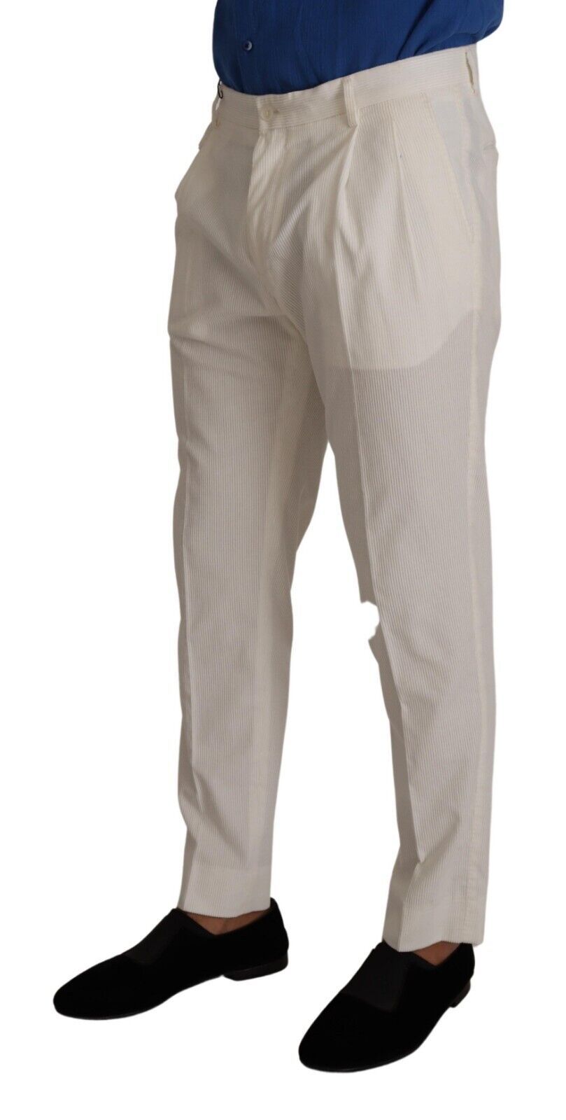 Dolce &amp; Gabbana White Corduroy Cotton Men Tapered Pants