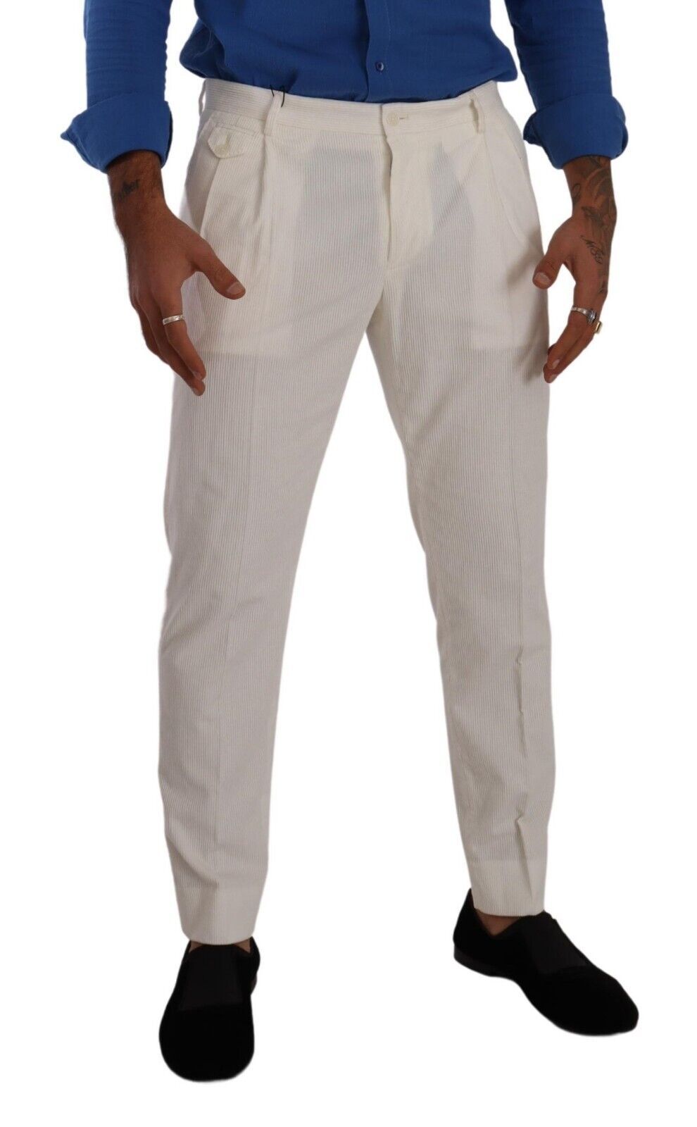 Dolce &amp; Gabbana White Corduroy Cotton Men Tapered Pants