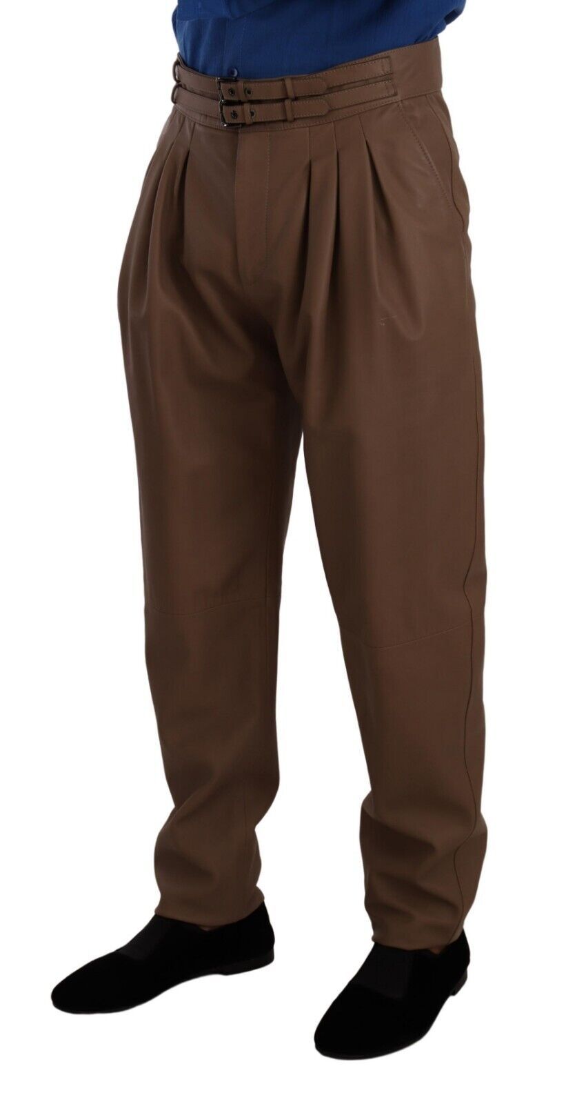 Dolce &amp; Gabbana Brown Leather Tapered High Waist Pants