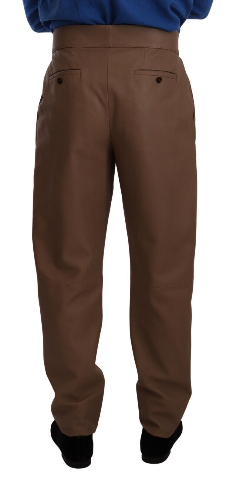 Dolce &amp; Gabbana Brown Leather Tapered High Waist Pants