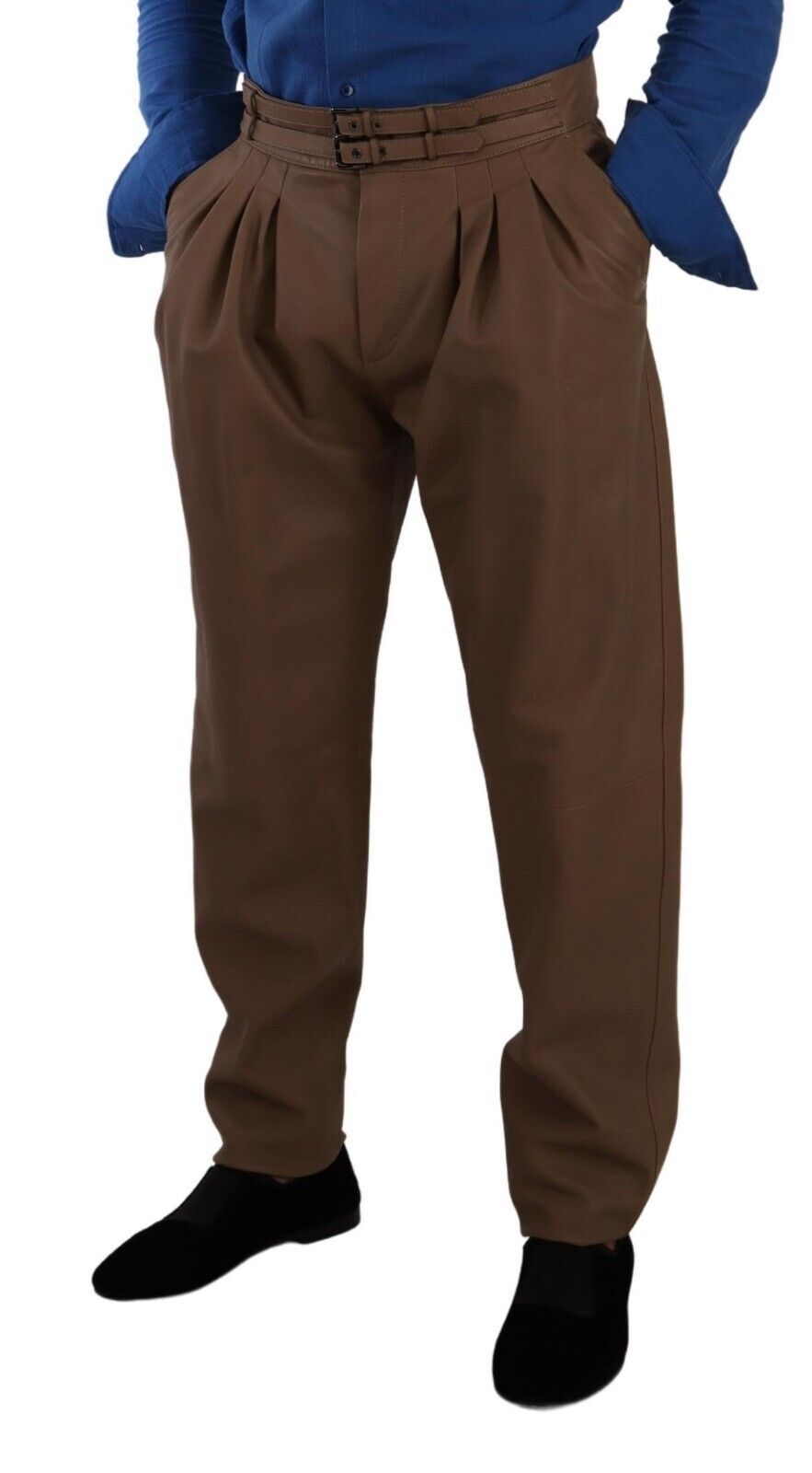 Dolce &amp; Gabbana Brown Leather Tapered High Waist Pants