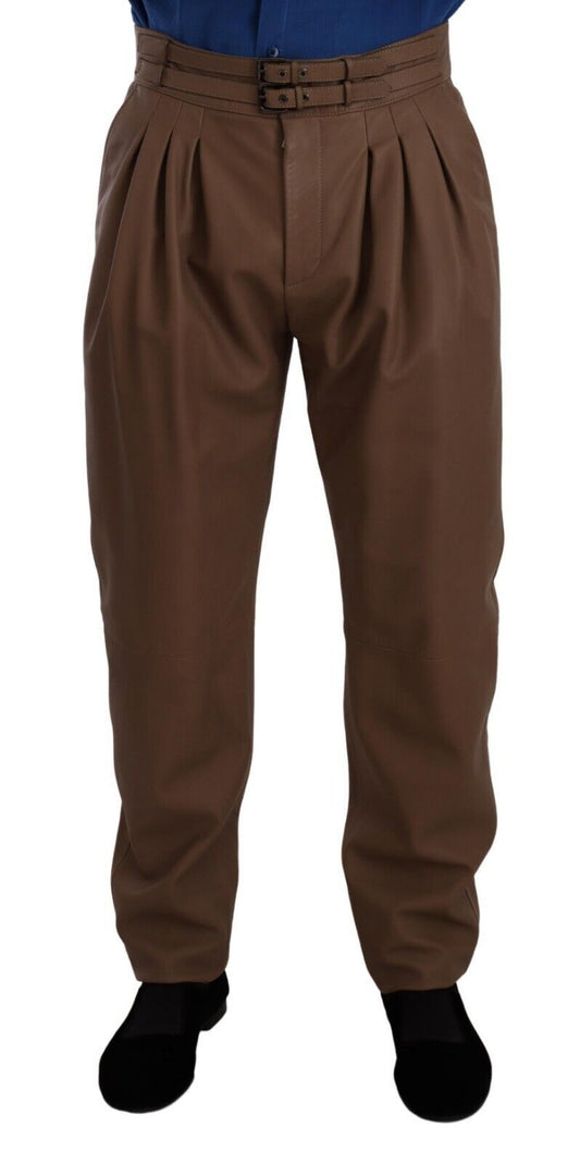 Dolce &amp; Gabbana Brown Leather Tapered High Waist Pants