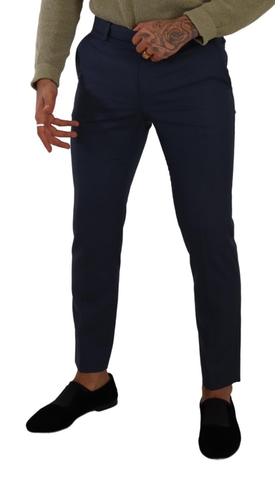 Dolce &amp; Gabbana Dark Blue Wool Skinny Formal Dress Pants