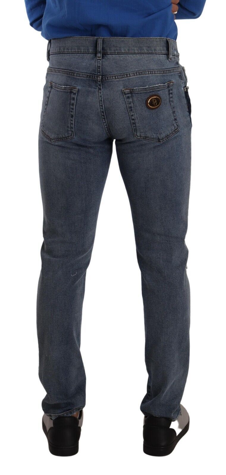 Dolce &amp; Gabbana Blue Two Tone Tattered Cotton Slim Denim Jeans