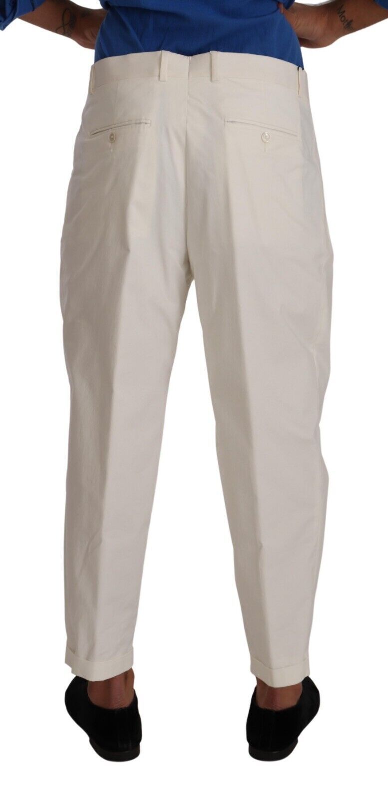 Dolce &amp; Gabbana White Cotton Tapered Men Trouser Dress Pants