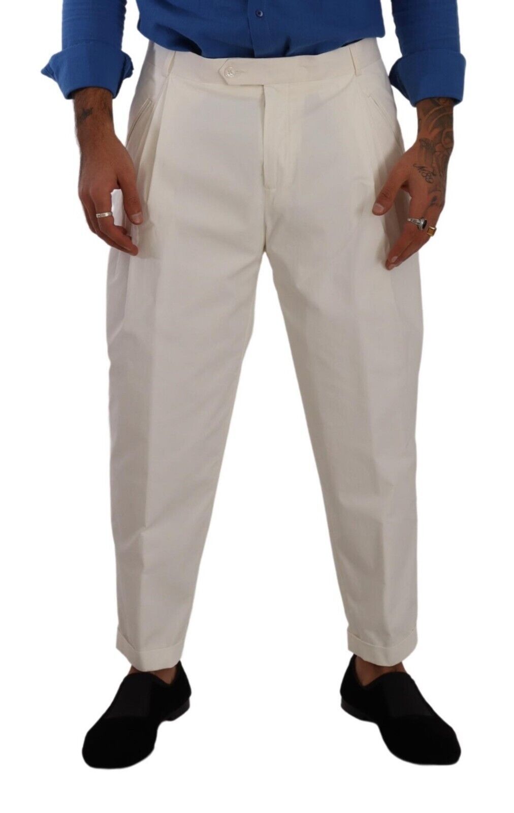 Dolce &amp; Gabbana White Cotton Tapered Men Trouser Dress Pants