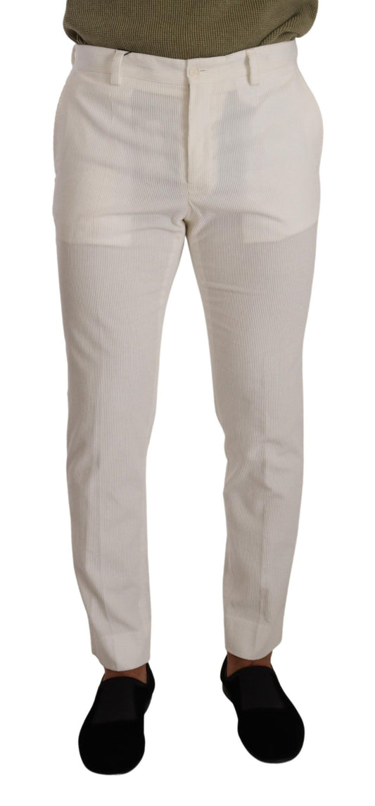 Dolce &amp; Gabbana White Cotton Skinny Corduroy Trouser Pants