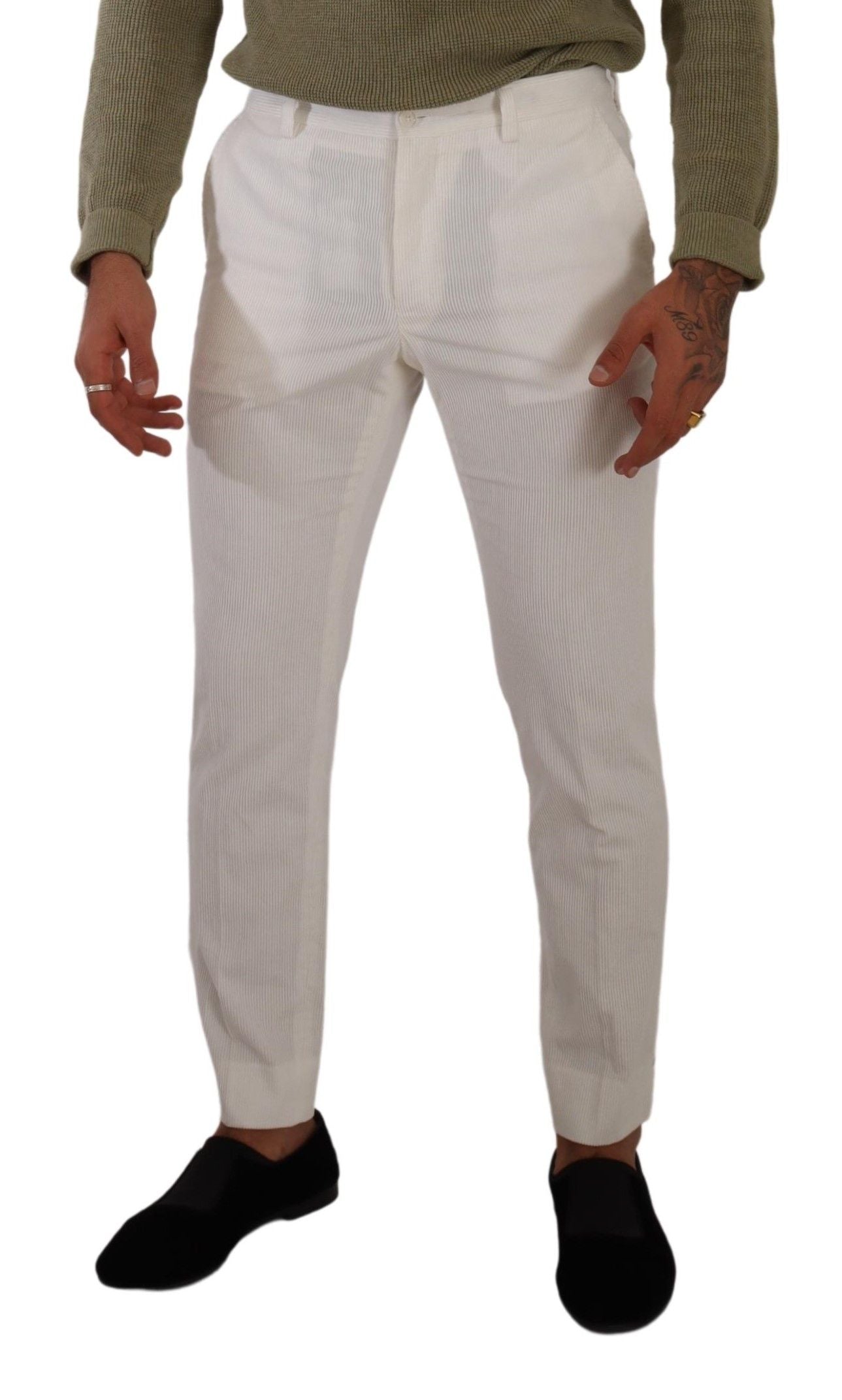 Dolce &amp; Gabbana White Cotton Skinny Corduroy Trouser Pants