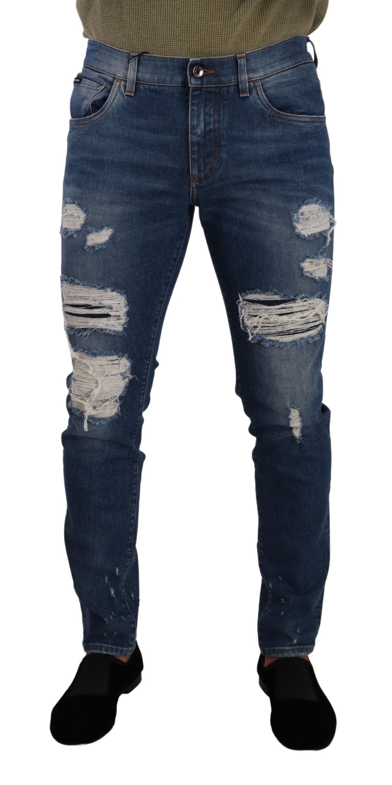 Dolce & Gabbana Elegant Distressed Slim Fit Denim Jeans