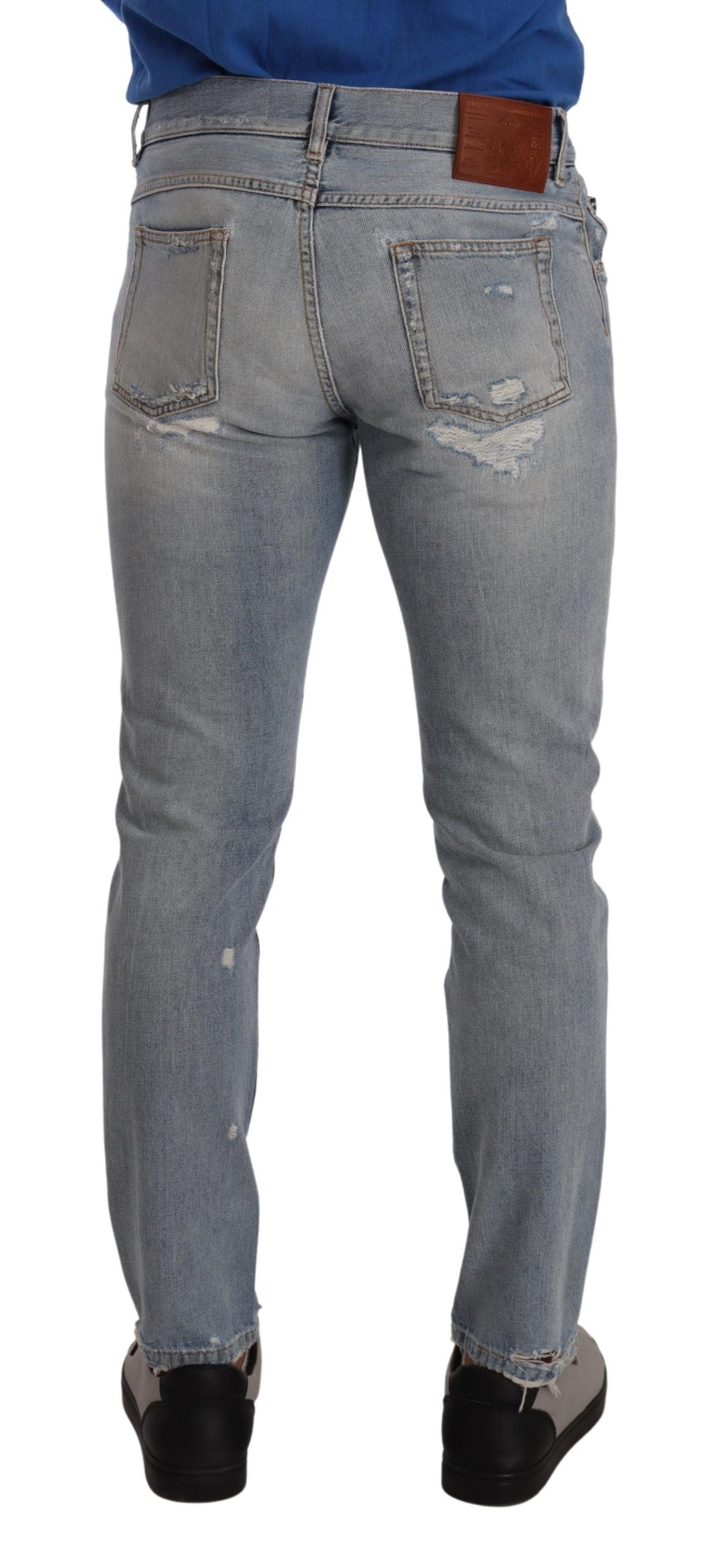 Dolce &amp; Gabbana Light Blue Tattered Cotton Regular Denim Jeans