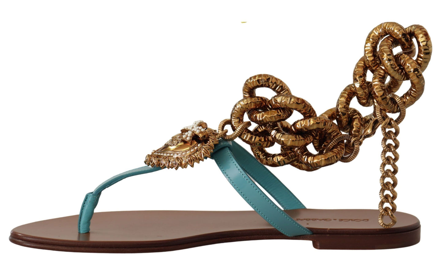 Dolce &amp; Gabbana Blue Leather Devotion Flats Sandals